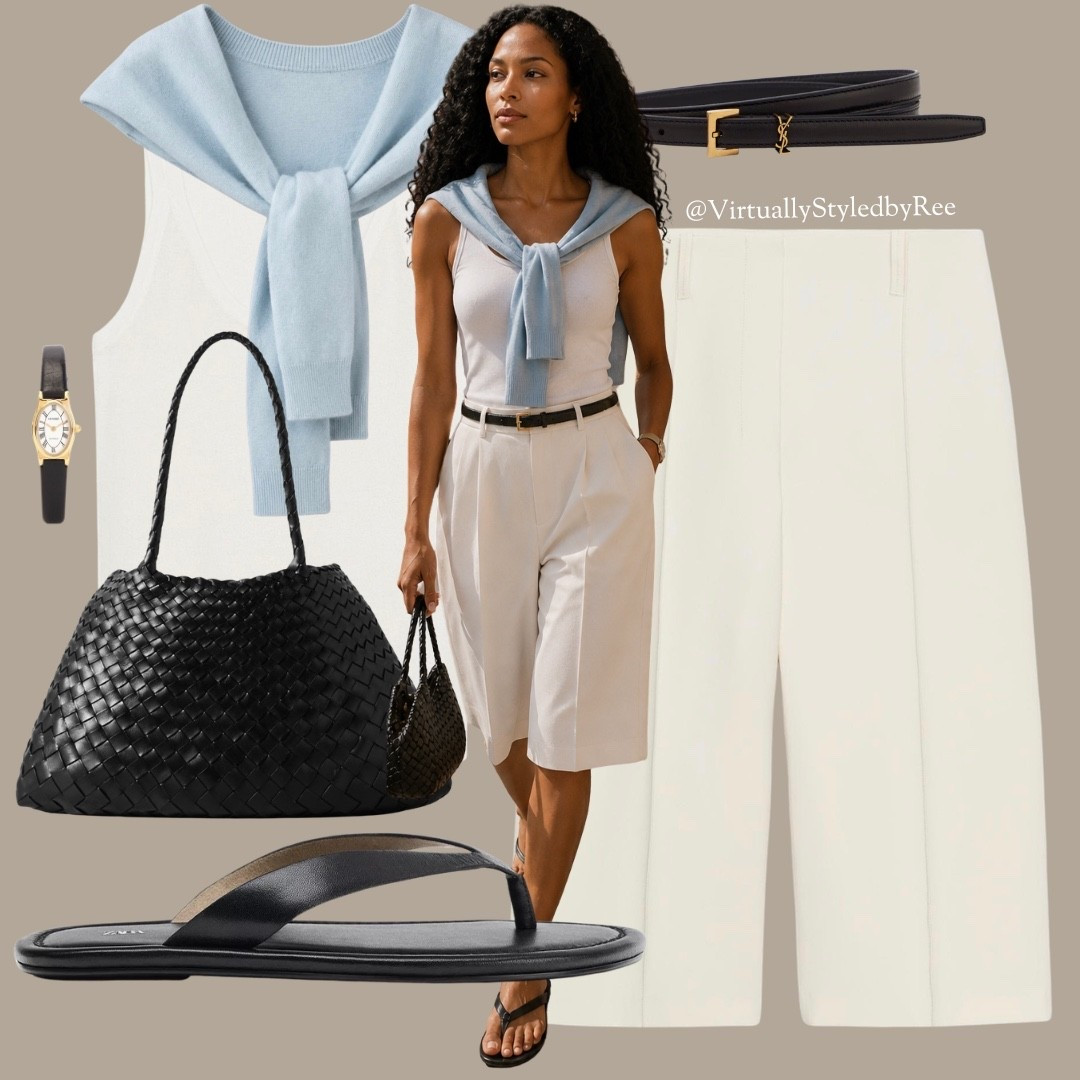 Tailored shorts and a classic tank create the perfect warm weather foundation, while a soft blue sweatshirt / cardigan tied over the shoulders adds that effortless coastal touch. Finished with simple black leather sandals, a woven bag, and timeless accessories, this is the kind of outfit you’ll reach for all summer long.

✨ Save for your next vacation / holiday, brunch, or elevated everyday look.

#LTKStyle #SummerCapsule #QuietLuxury #CoastalChic #ResortStyle #EuropeanSummer #PortofinoStyle #NeutralStyle #CapsuleWardrobe #EffortlessStyle #ClassicStyle #VacationOutfit #MinimalStyle #LuxuryInspired #OOTD

#LTKuk #LTKsummer #LTKeurope