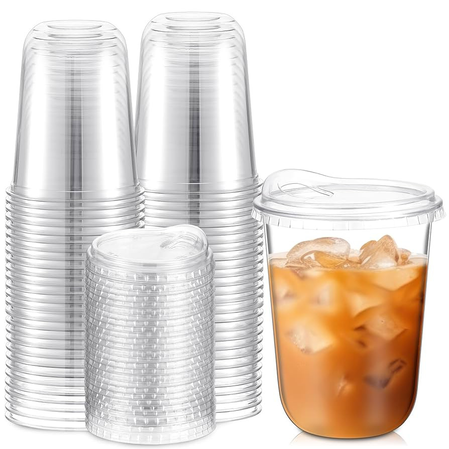 Baderke Clear Plastic Cups with Strawless Sip Lids Disposable Round Bottom Togo Cups for Coffee S... | Amazon (US)