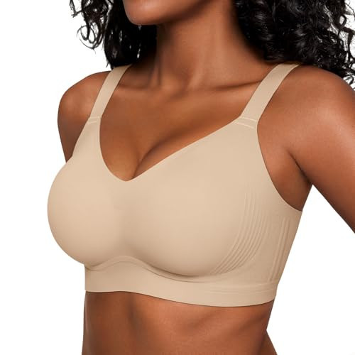 LetsJoli Push Up Supportive Bras for Women Plus Size No Underwire Wireless Seamless Full Coverage Bralettes Everyday Bras（Nude,XL-Plus | Amazon (US)