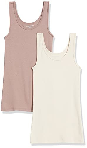 Amazon Essentials Women's Slim-Fit Tank Top, Pack of 2, Beige/Brown, Medium | Amazon (US)