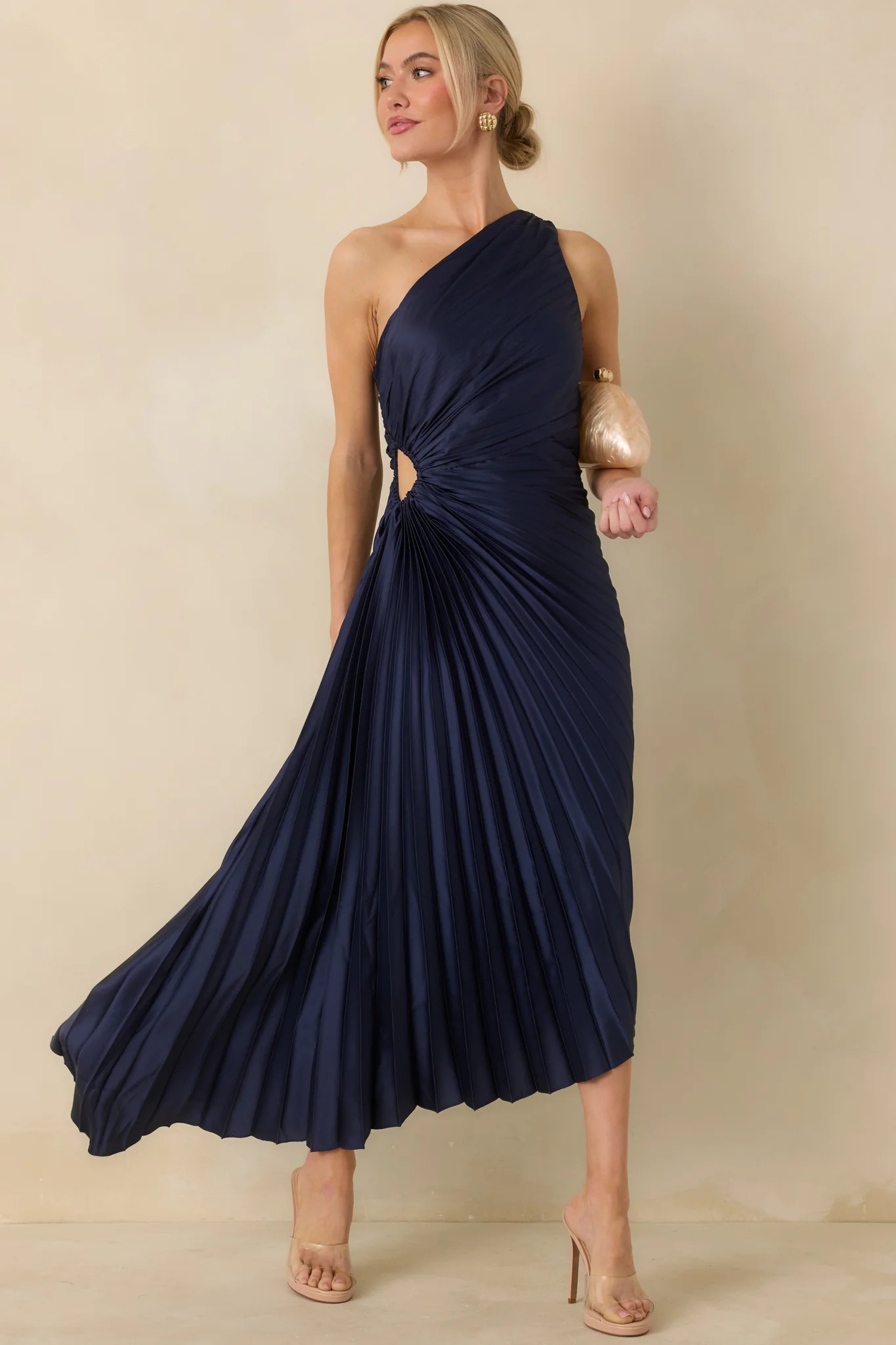 Poetic Charm Navy Blue Asymmetric One Shoulder Maxi Dress | Red Dress