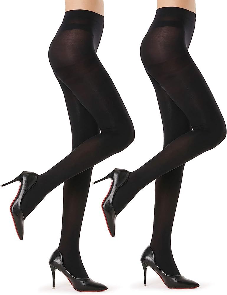 2 Pairs Opaque Tights for Women - 40D/70D Microfiber Control Top Pantyhose | Amazon (US)