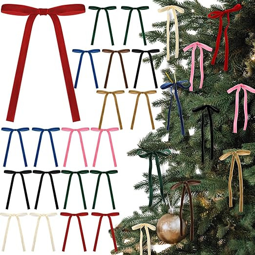 24 Pcs Velvet Bows Christmas Tree Ornaments Vintage Velvet Ribbon Bows for Tree Garland Wreath In... | Amazon (US)