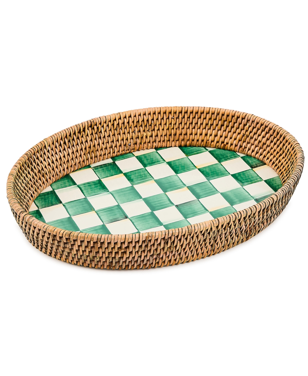 Mackenzie-Childs Emerald Check Enamel Rattan Large Tray - Green | Macy's