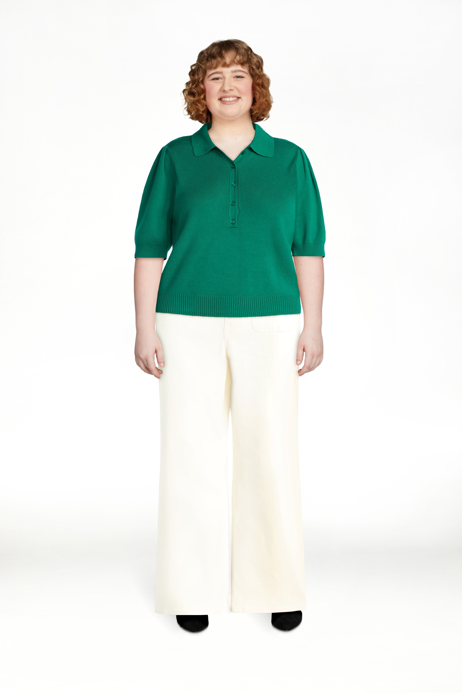 Free Assembly Women's and Women's Plus Collared Sweater Tee with Puff Sleeves, Lightweight, Sizes... | Walmart (US)