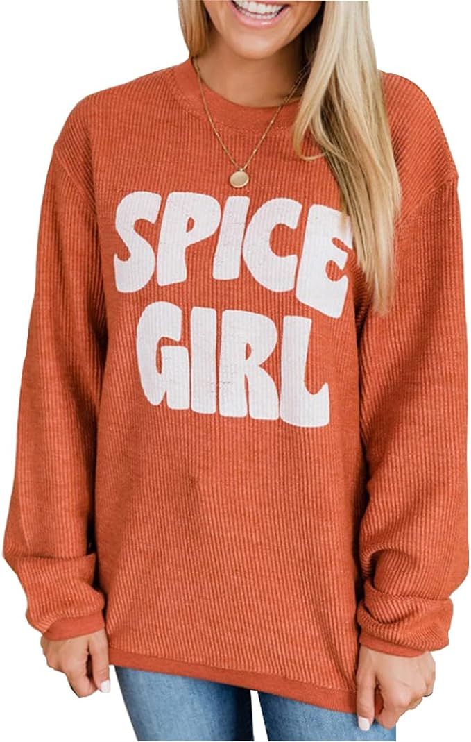 Women’s Halloween Pumpkin Spice Girl Graphic Corduroy Sweatshirt Long Sleeve Crewneck Sweaters ... | Amazon (US)