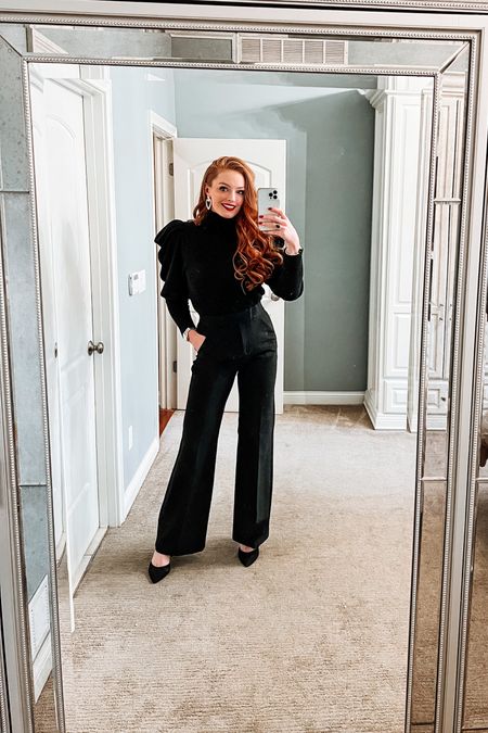 Work ootd🖤 These pants are on sale right now and fit true to size. I’ve added chanel brooch dupes below! 

Express - express style - express pants - puff sleeve sweater  - work wear - professional style - going out - date night - work attire - black pants - holiday style - Christmas - Christmas style - gift - gift ideas - gift idea - pointed toe heels - Dillards - jcrew - amazon - amazon earrings - amazon finds - timeless - Classic - event outfit - flare pants - sale - sale finds - sale alert - Amazon - Pearl earrings - Pearl heart earrings - holiday earrings - Christmas earrings - winter outfit - winter style - black heels - pointed toe heels 

#LTKworkwear #LTKsalealert #LTKSeasonal