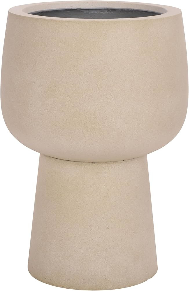 SAFAVIEH Outdoor Patio Furniture Collection - Olivia Beige Ficonstone Pedestal Planter Pot, Moder... | Amazon (US)