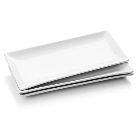 WishDeco Serving Platters Set of 3, Large Serving Trays 14 inch, White Serving Plates, Ceramic Rectangle Plate, Long Platter for Cake, Sushi, Steak, Dessert, Buffet | Walmart (US)