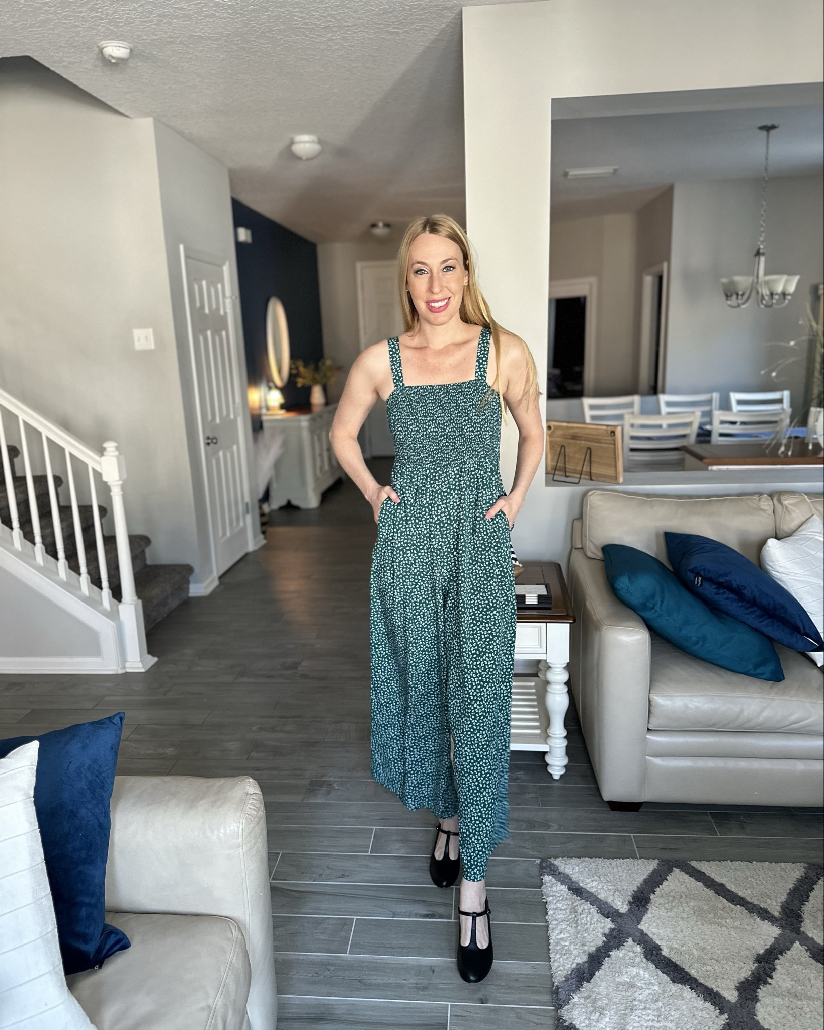 Green floral jumpsuit overalls 
🖤 i love this jumpsuit. Wide legs, comfy and so cute
🖤 wearing size small, fits true to size and I am 5’10”

#LTKFindsUnder50 #LTKFindsUnder100 #LTKStyleTip