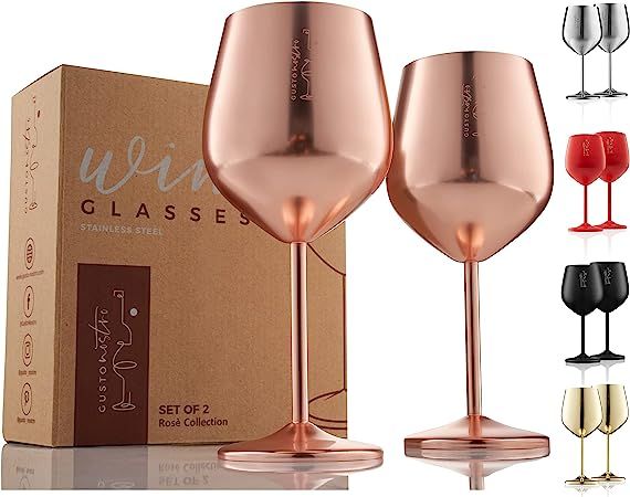 Gusto Nostro Stainless Steel Wine Glass - 18 oz - Unbreakable Rose Gold Wine Glasses for Travel, ... | Amazon (US)