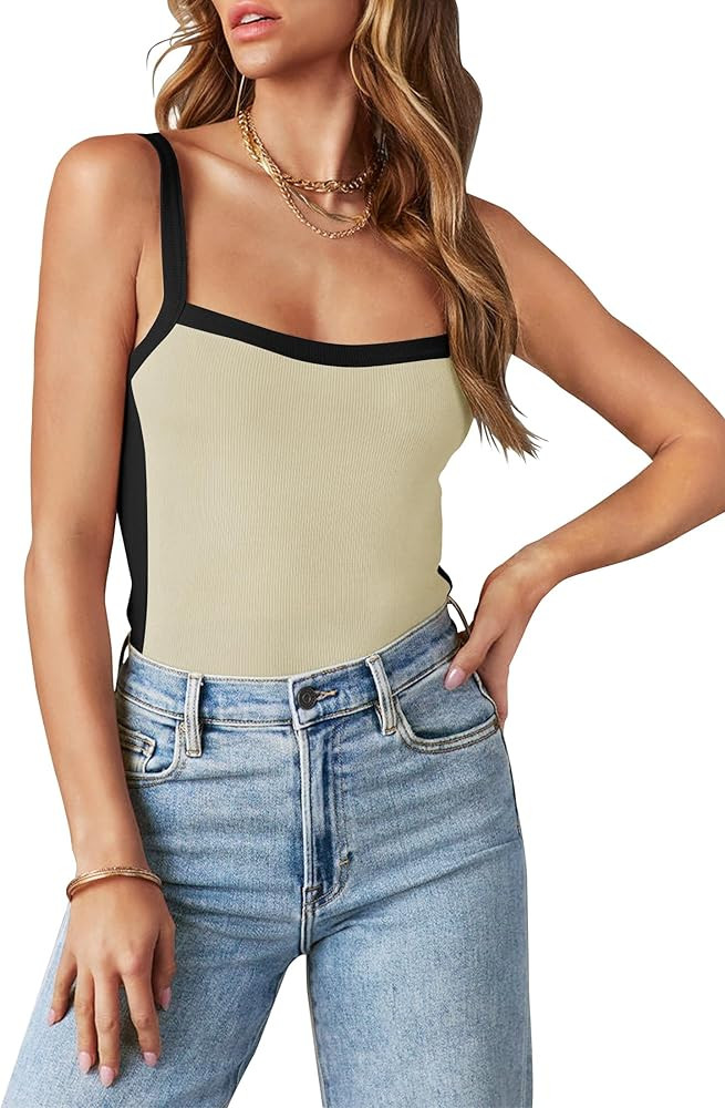 ZESICA Sleeveless Tops for Women Summer Spaghetti Straps Crop Tank Top Ribbed Knit T Shirts Slim ... | Amazon (US)