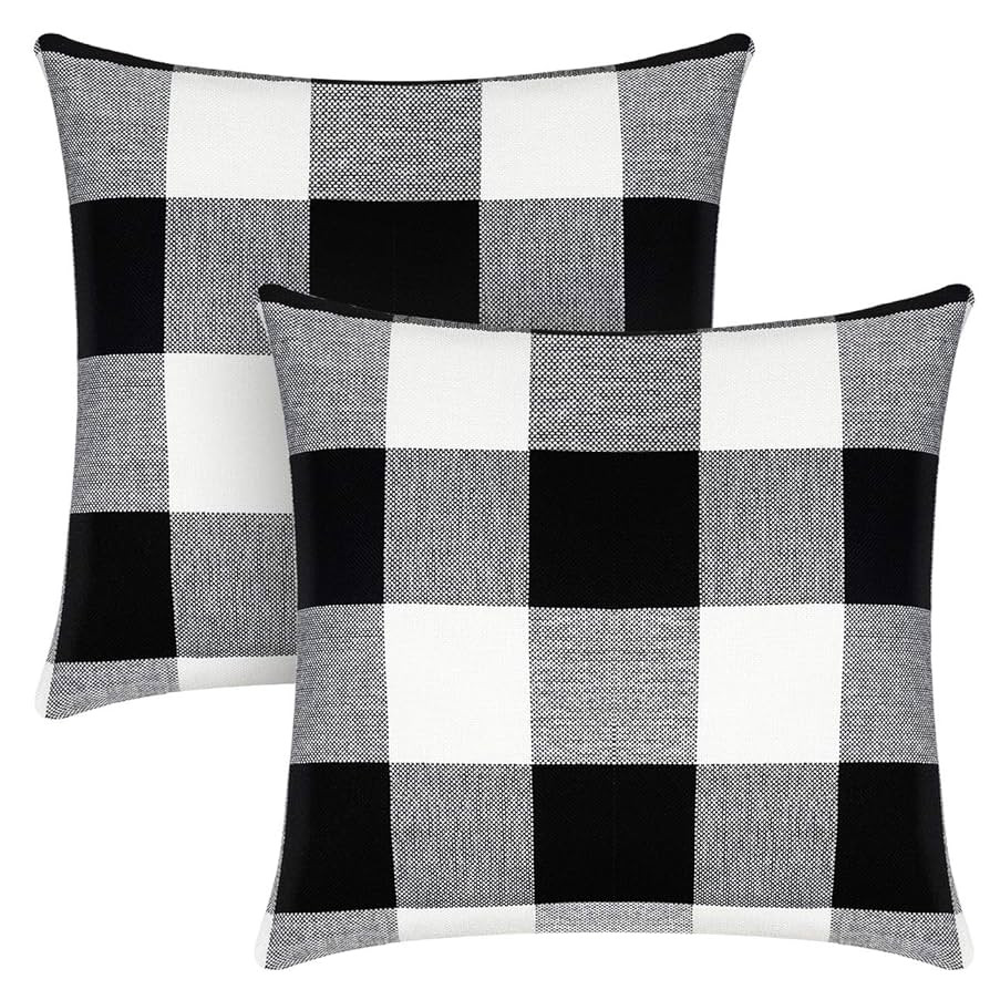Syntus Set of 2 Buffalo Check Throw Pillow Covers Farmhouse Outdoor Plaid Square Pillow Cushion C... | Amazon (US)