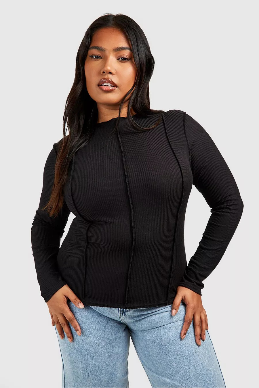 Plus Seam Detail Funnel Neck Top | boohoo (US & Canada)