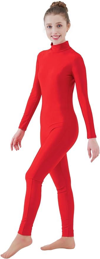 Ensnovo Womens Turtleneck Spandex Long Sleeve Front Zipper Footless Unitard | Amazon (US)