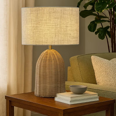 ALOADECOR 20'' Natural Rattan Bedside Table Lamp Coastal Nightstand Lamp with Classic Beige Fabric Shade for Bedroom, Living Room | Target