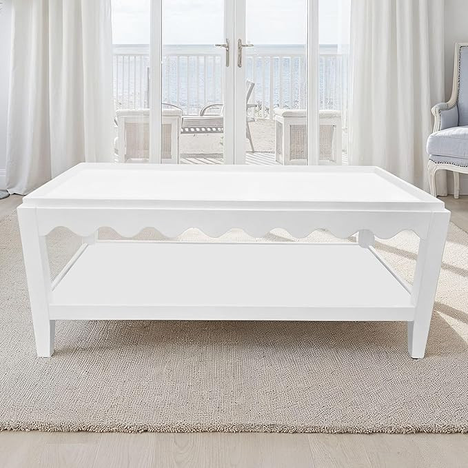 Carolina Chair & Table Scallop Coffee Table, Rectangular Mango Wood Side Table, Decorative Edge a... | Amazon (US)