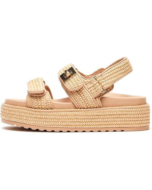 Raffia Platform Sandals for Women Comfortable Casual Adjustable Buckle Strap Summer Open Toe Wove... | Amazon (US)