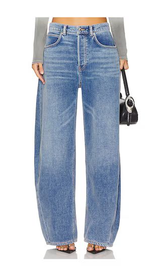 Oversized Rounded Low Rise Jean Brushed Denim in Washed Light Blue | Revolve Clothing (Global)