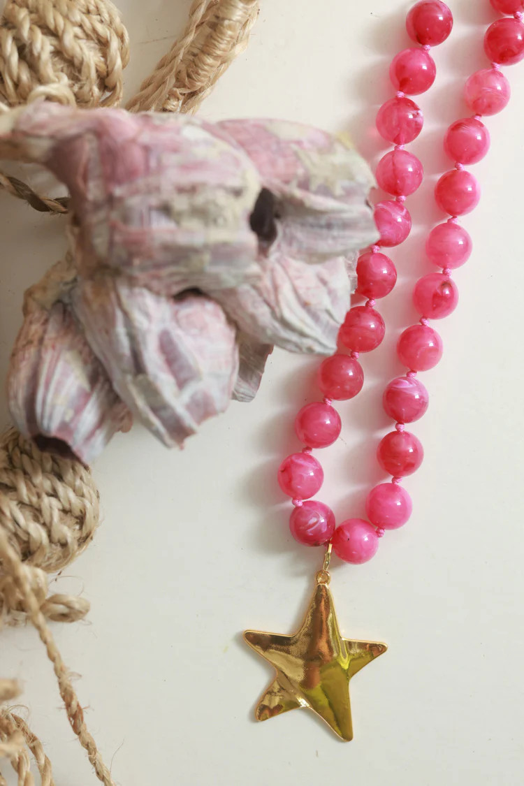 Star Pendant Beaded Necklace - Hot Pink | Flea Style