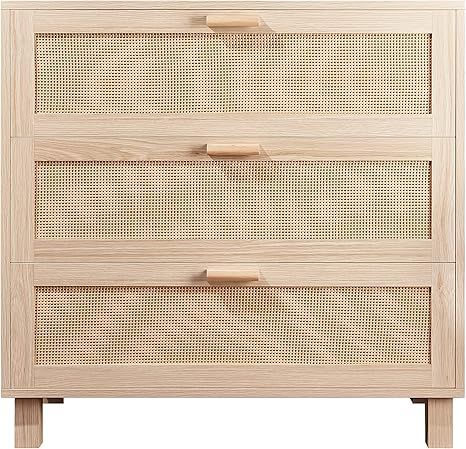 3 Drawer Dresser, Rattan Chest of Drawers, GRAFICIAL Closet Storage Bedside Table Dresser for Bed... | Amazon (US)
