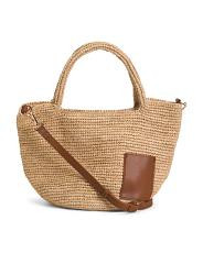 Raffia Tote With Leather Trim | TJ Maxx