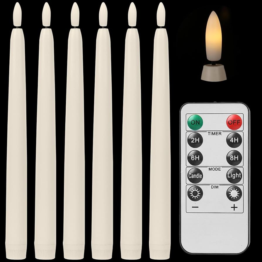 Flameless Taper Candles with Rmote,Timer,Dimmer,6 Pack Ivory Battery Operated Flickering Candlest... | Amazon (US)