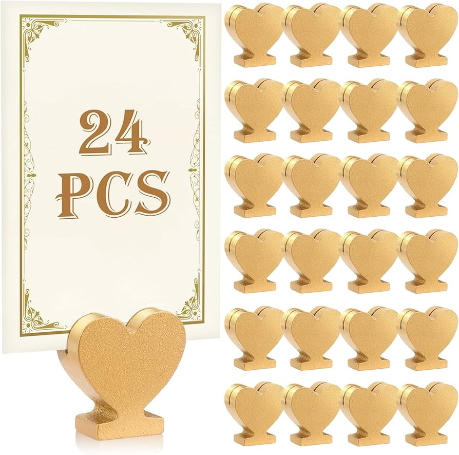 24 Pcs Gold Table Number Holders, Wood Place Card Holder, Table Sign Name and Picture Display Sta... | Amazon (US)