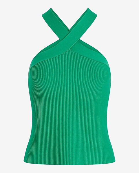 Ribbed Criss Cross Halter Sweater Tank | Express