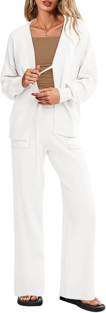 Tankaneo Womens 2 Piece Sweater Sets Oversized Tie Front Cardigan Elastic Waist Pants 2025 Matchi... | Amazon (US)