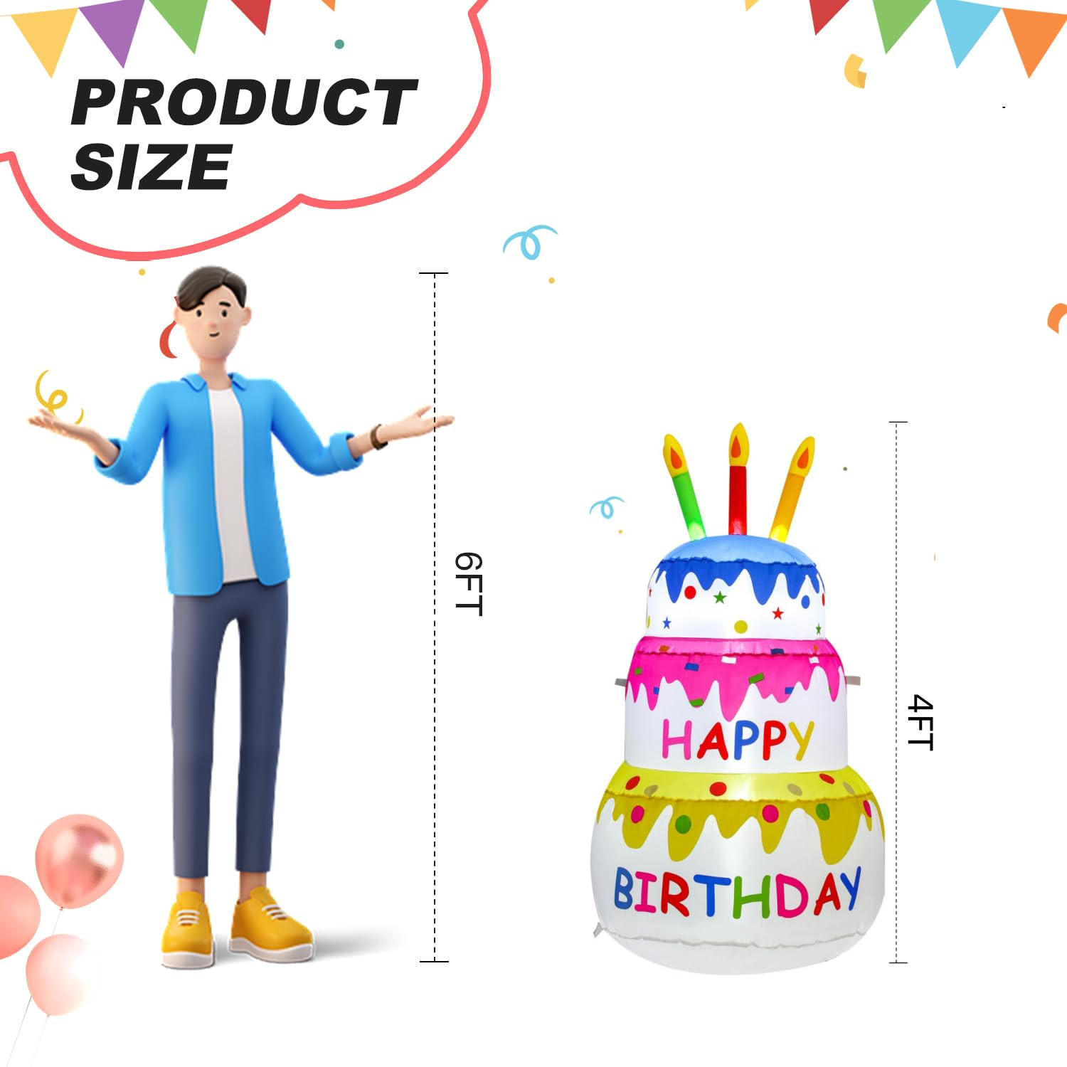 4FT Birthday Cake Party Outdoor Inflatable Decoration, Inflatable Decoration with LED Lights, Sui... | Amazon (US)
