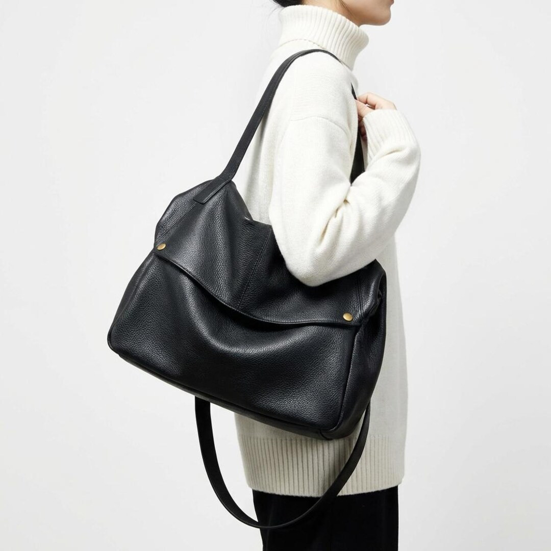 Black Tote Bag, New Winter Large Capacity Genuine Leather Shoulder Bag, Soft Leather Handbag - Et... | Etsy (US)