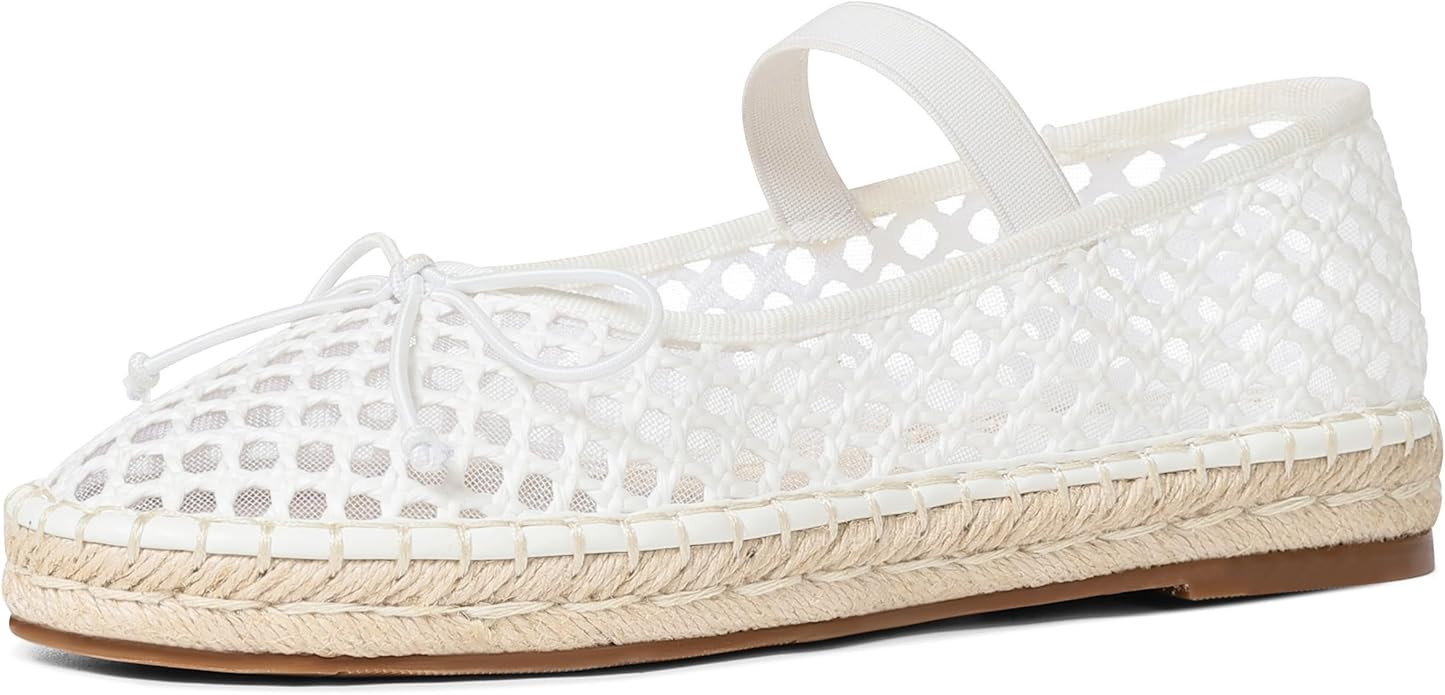 AMINUGAL Mesh Ballet Flats Shoes for Women Round Toe Platform Mary Janes Elastic Espadrilles Whit... | Amazon (US)