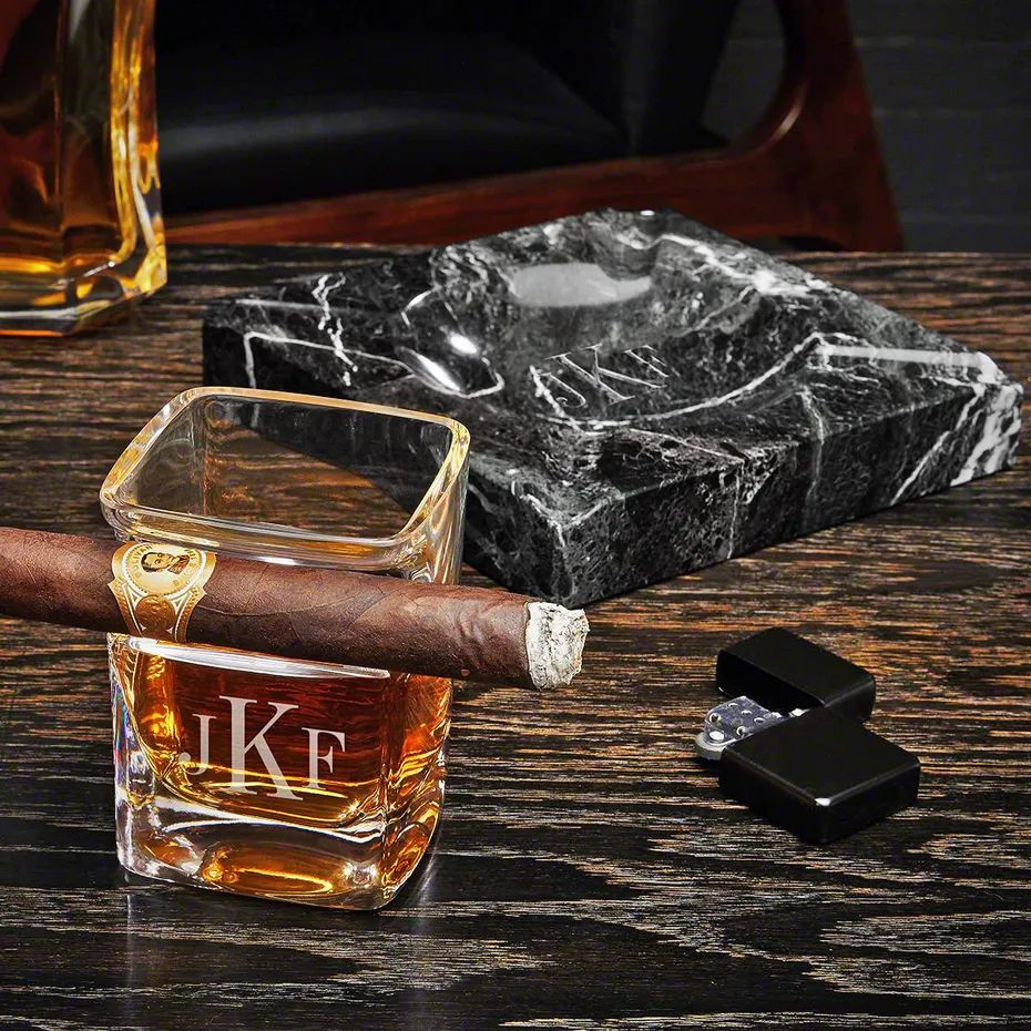 Engraved Cigar Ashtray and Cigar Glass Gift Set | HomeWetBar.com