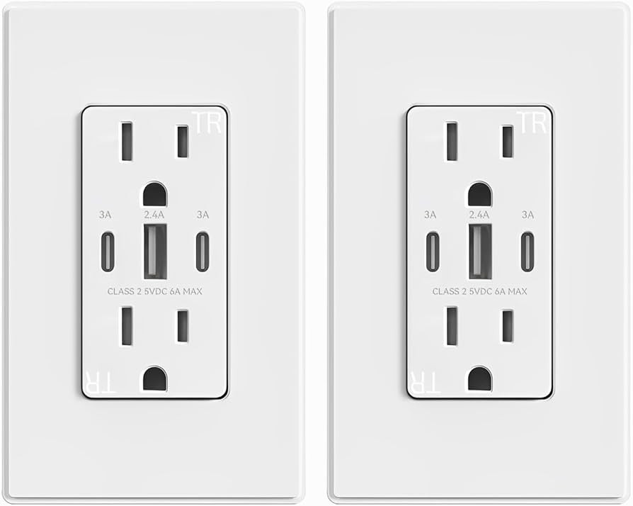 ELEGRP USB Outlets, 30W 6.0 Amp USB C Outlets Receptacles, 3-Port USB Wall Outlet, 15 Amp Tamper-... | Amazon (US)