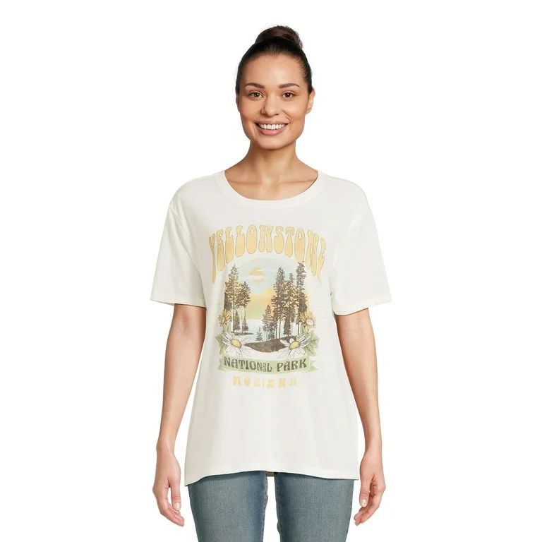 Time and Tru Women's Yellowstone National Park Graphic Tee with Short Sleeves, Sizes S-XXXL | Walmart (US)