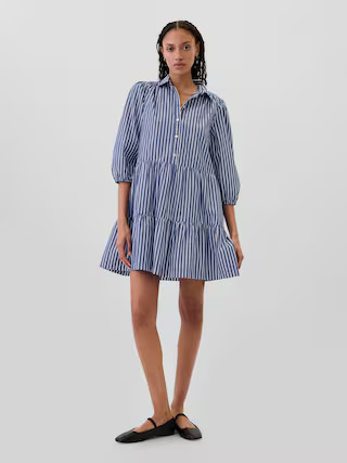 Tiered Poplin Puff Sleeve Mini Dress | Gap Factory