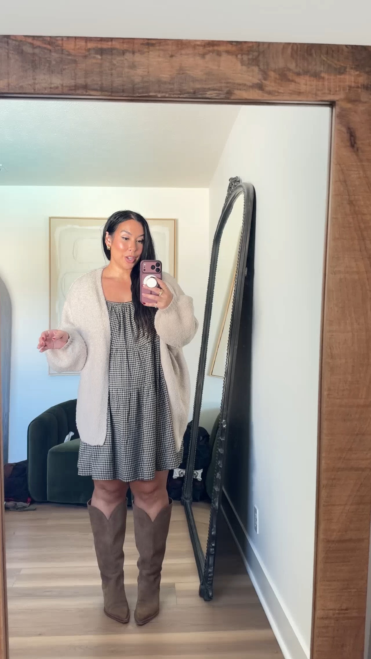 Midsize fall ootd! Love this babydoll dress and cardigan! Wearing XL Midsize fashion, ootd, fall outfit inspo, fall new arrivals  

 #LTKSeasonal #LTKMidsize