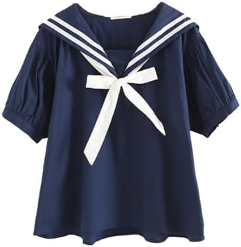 Sailor Cotton Shirt for Women, Summer Outfit Top, Short Sleeve Bow Tie Casual Pullover Blouse for... | Amazon (US)