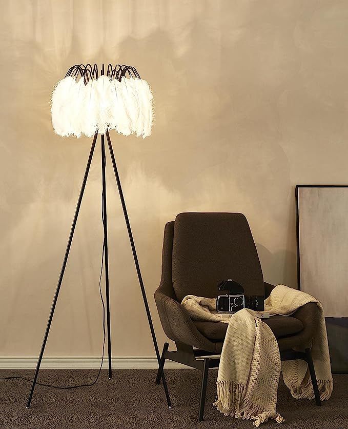 Dellemade White Feather Lamp, Elegant Floor Lamp for Bedroom, Living Room (Black) | Amazon (US)