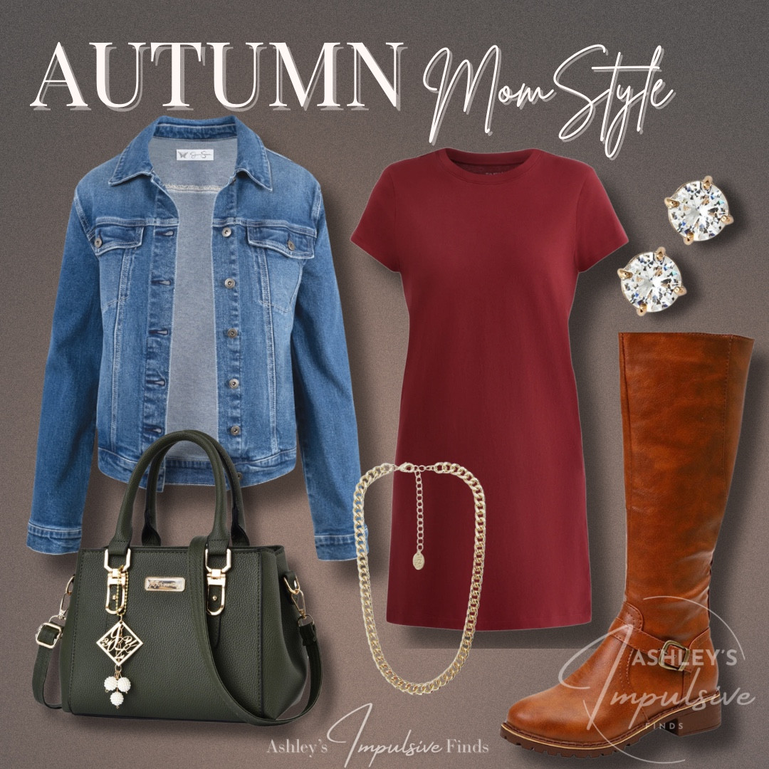 Easy fall outfit — casual t-shirt dress layered with a denim jacket, tall boots, and chic accessories. Linked the full look for you 🙌

#LTKFindsUnder50 #LTKFallSale #LTKSeasonal