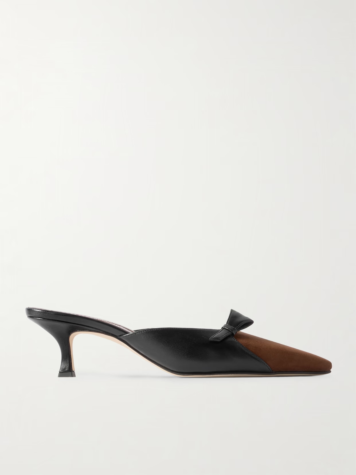 Manolo Blahnik - Limormu 50 Bow-detailed Two-tone Leather And Suede Mules - Brown | NET-A-PORTER (US)