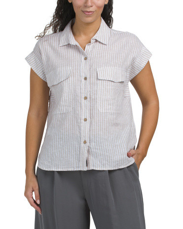 Linen Blend Short Sleeve Button Down Shirt | TJ Maxx