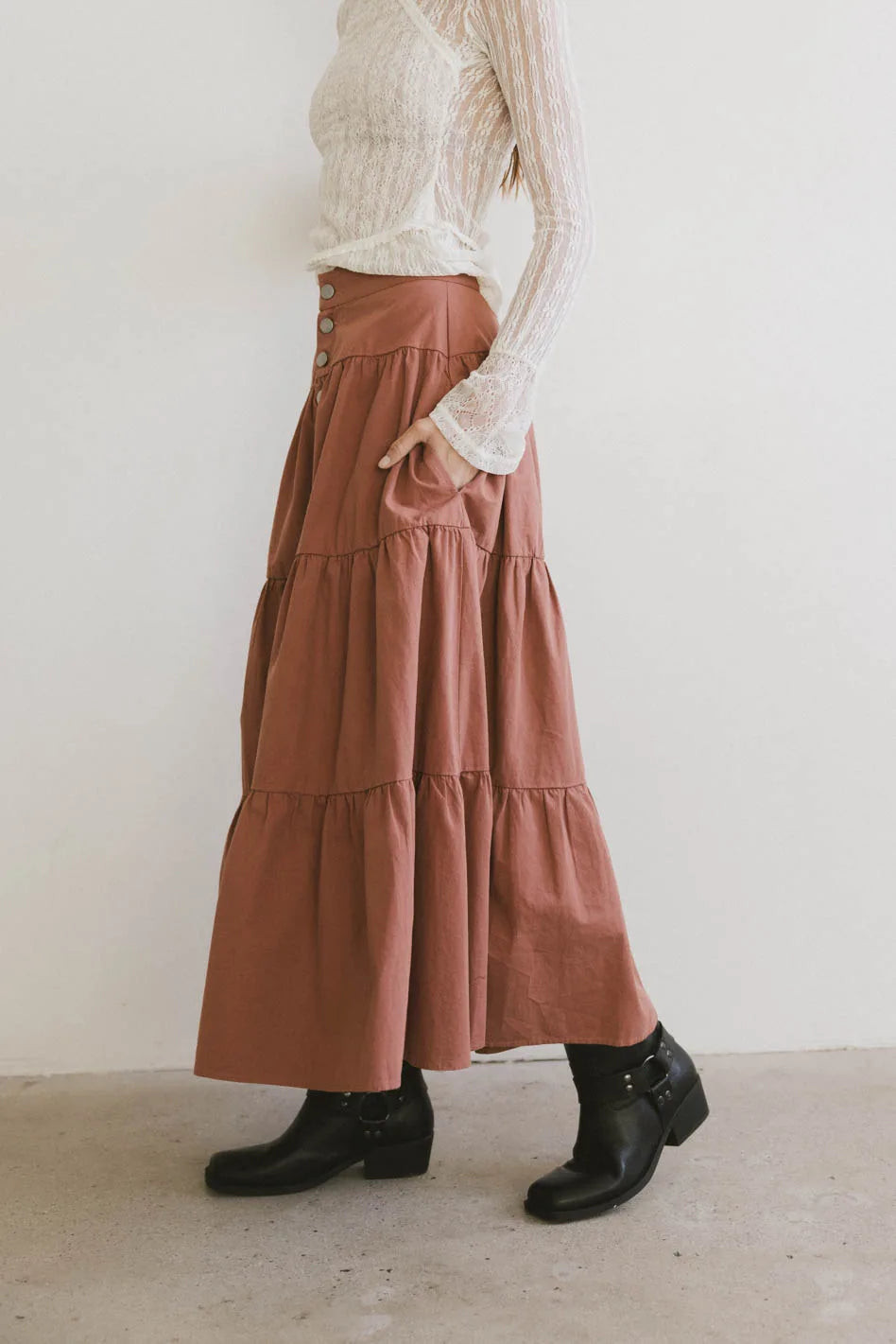 Luna Tiered Maxi Skirt in Mauve | Böhme US