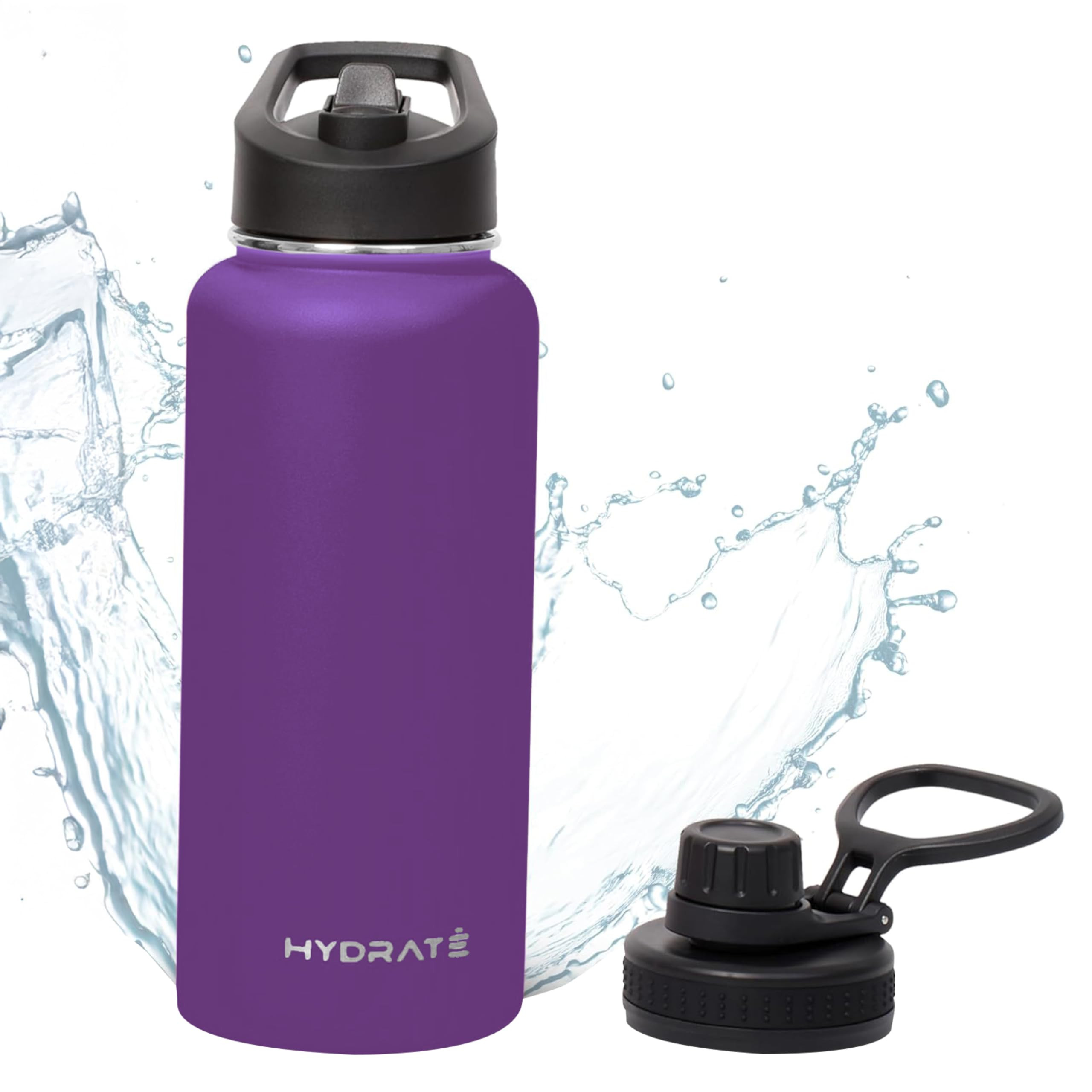 HYDRATE Insulated Stainless Steel Water Bottles 32 oz - Sports Bottles with Strap - Silicone Plas... | Amazon (US)
