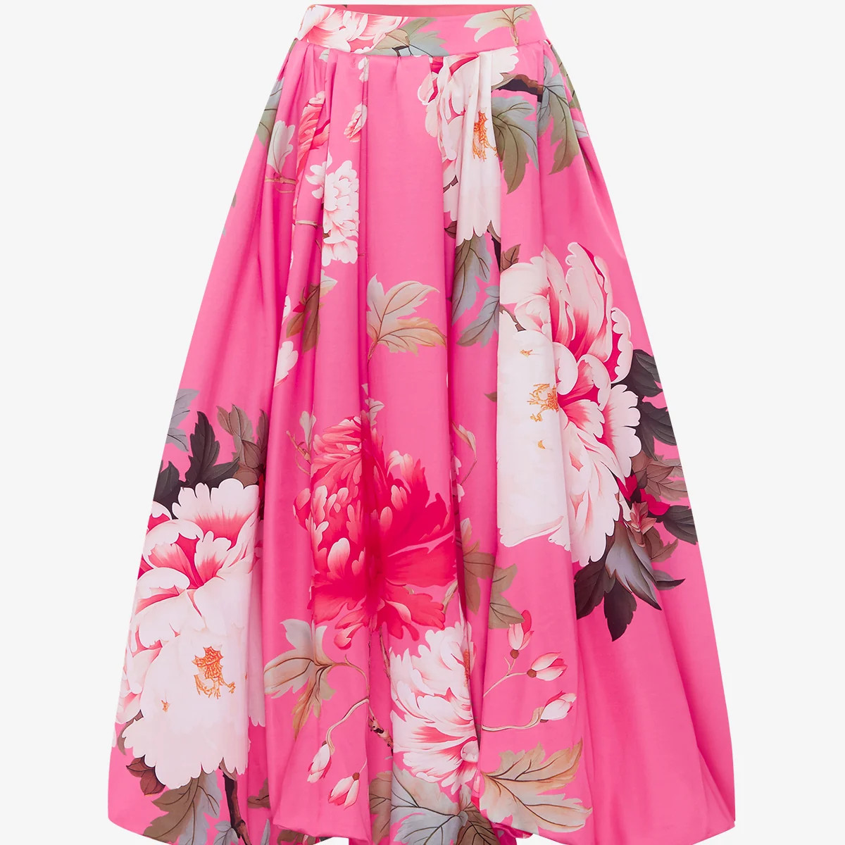 Victoria Puff Maxi Skirt - Peony Print in Fuchsia | LEO LIN US