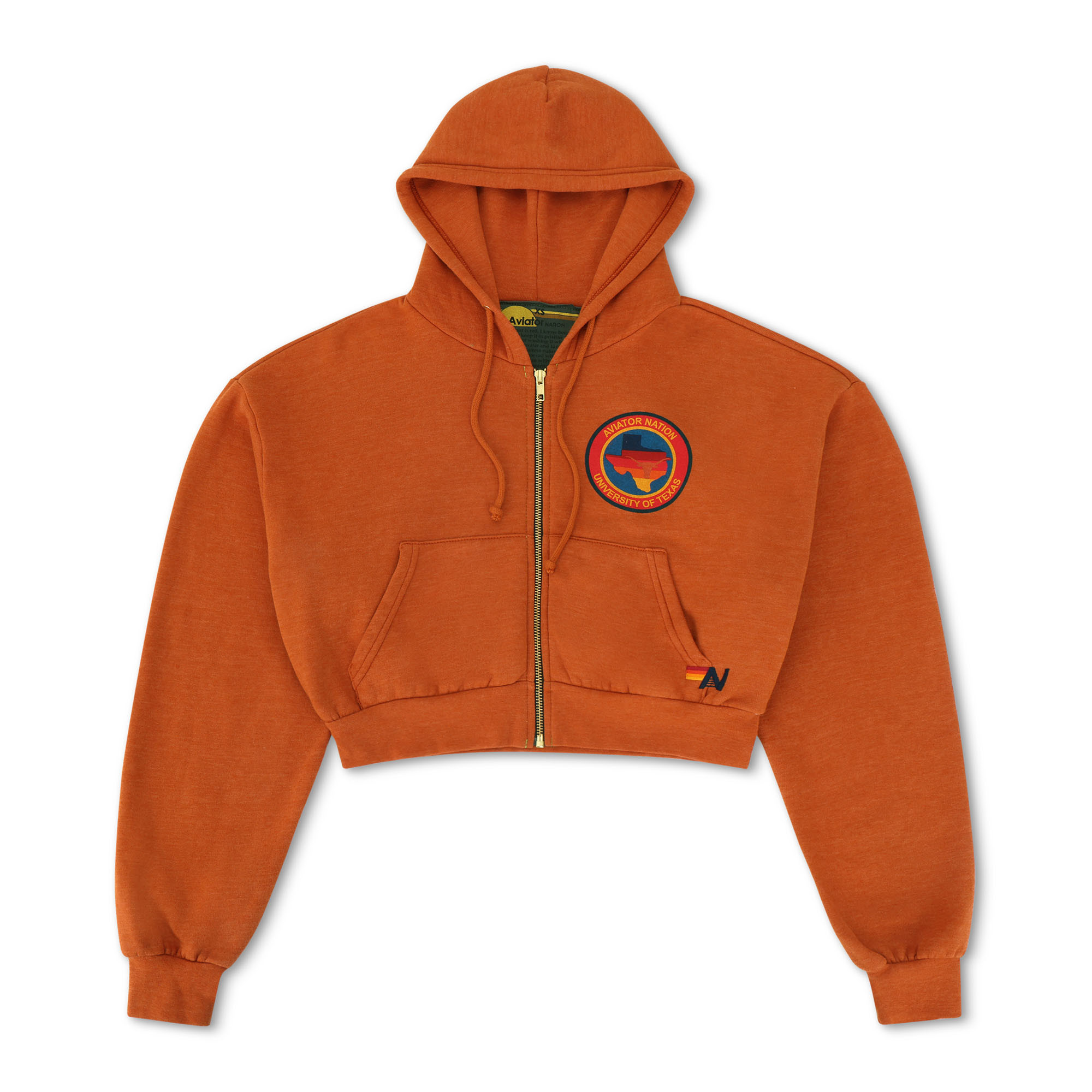 Women's Aviator Nation Texas Orange Texas Longhorns Cropped Tri-Blend Full-Zip Hoodie | Fanatics