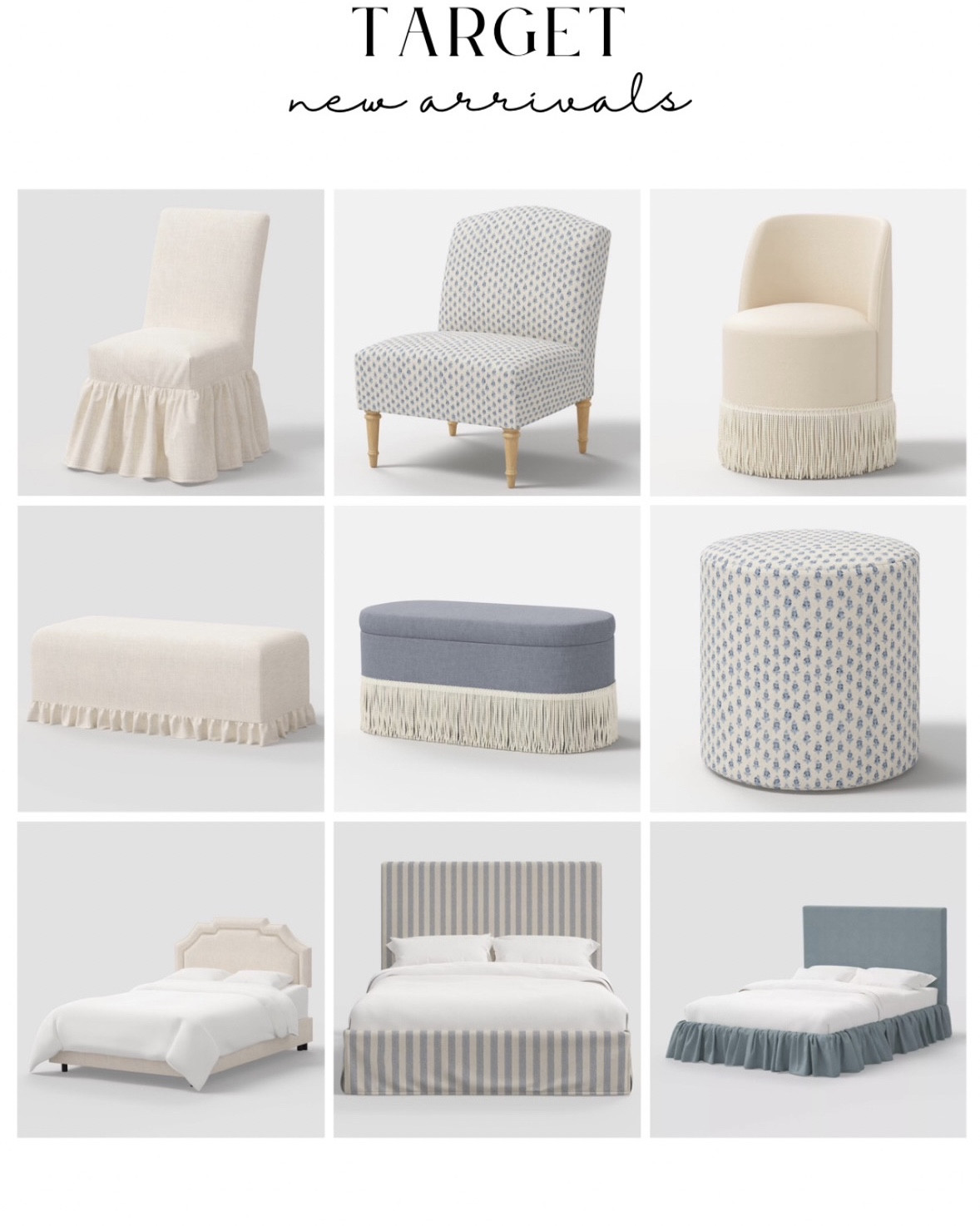 Target home new arrivals 😍 skirted bed skirted chair ruffle bed frame fringe ottoman fringe bench block print grand millennial decor target studio McGee threshold summer decor 

#LTKSaleAlert #LTKHome #LTKFindsUnder50
