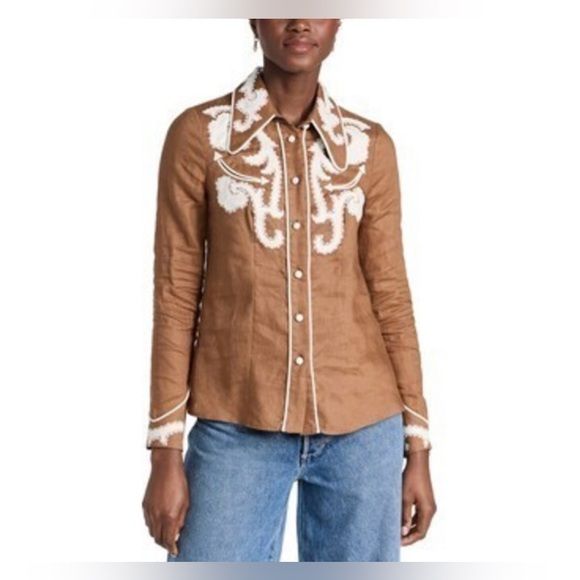 ALEMAIS Ruby Appliquéd Linen Shirt. New! | Poshmark