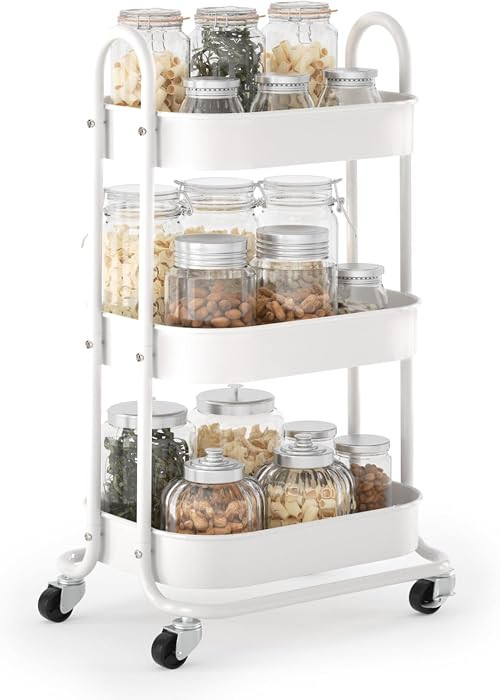3 Tier Rolling Cart, Round Metal Utility Cart with Lockable Wheels, Storage Cart Organizer Trolle... | Amazon (US)